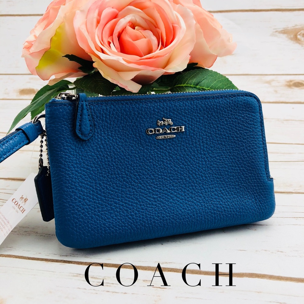 NWT Coach Blue Double Zip Wristlet